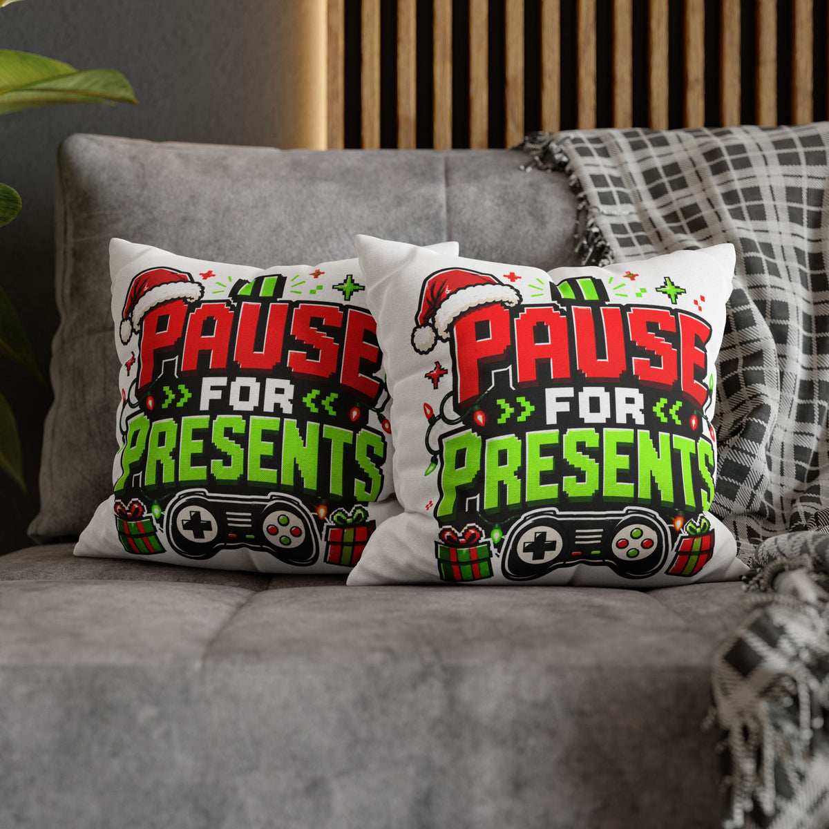 Pause for Presents Gaming Christmas Pillowcase Modern Day Christmas