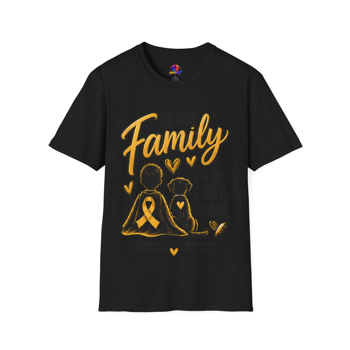 Childhood Cancer Awareness T-Shirt — "In This Family No One Fights Alone"