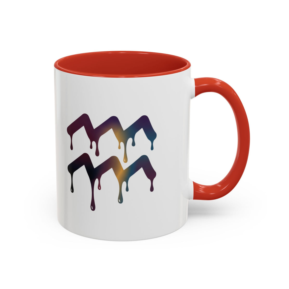 Aquarius Zodiac Dripping Rainbow Chevron Accent Coffee Mug —  Color-Accent Ceramic Mug