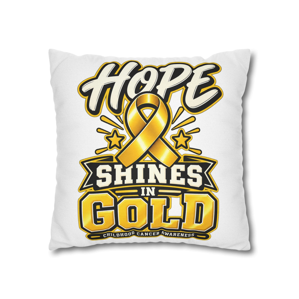 Hope Shines in Gold Pillowcase — Childhood Cancer Awareness Ribbon Decorative Pillow
