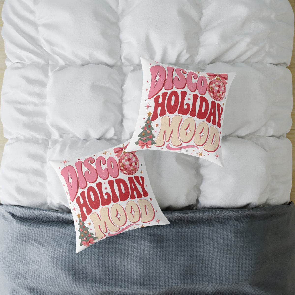 Modern Day Christmas Disco Holiday Mood Square Poly Canvas Pillow
