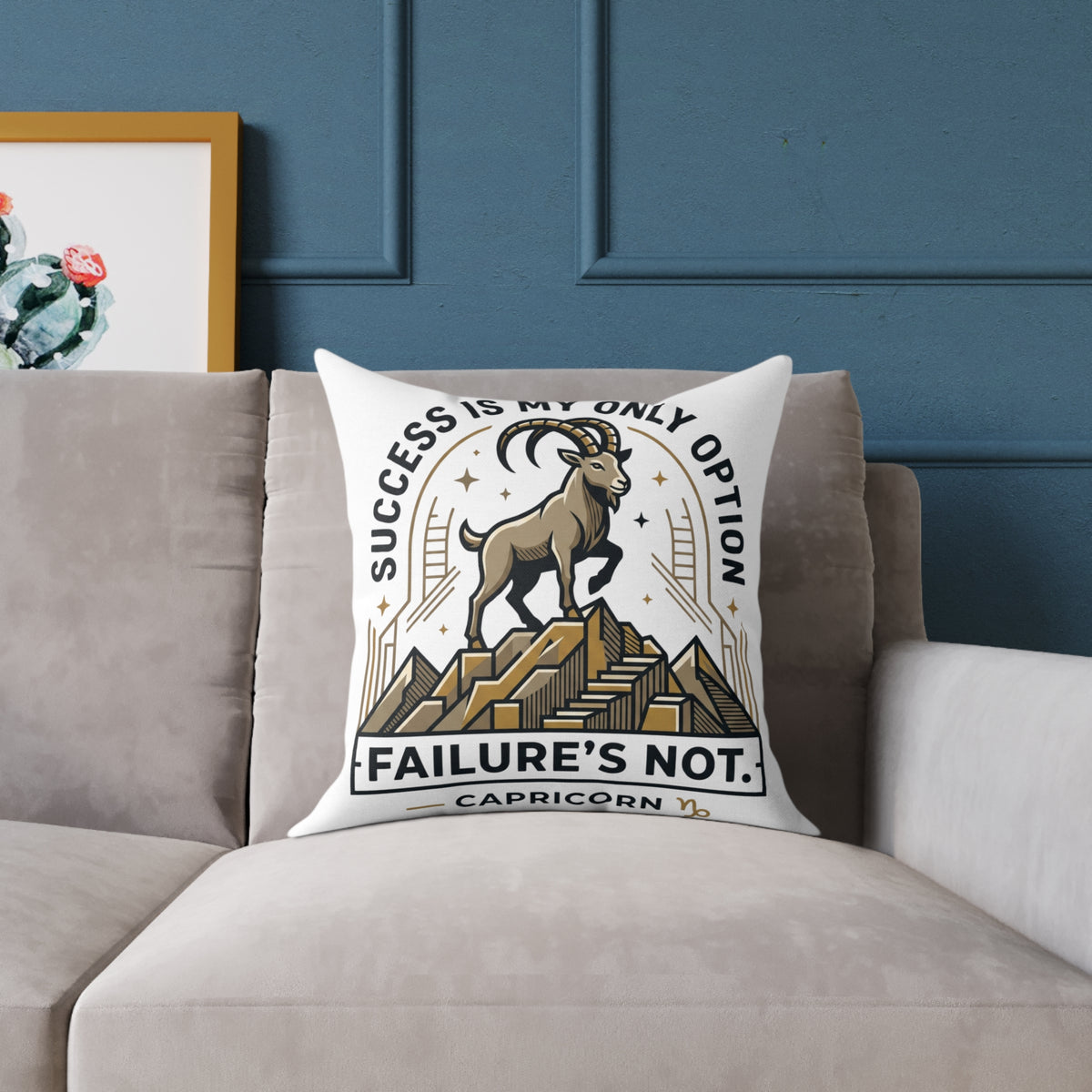Capricorn Pillow — "Success Is My Only Option, Failure's Not" Capricorn Mountain Goat Decorative Throw Pillow