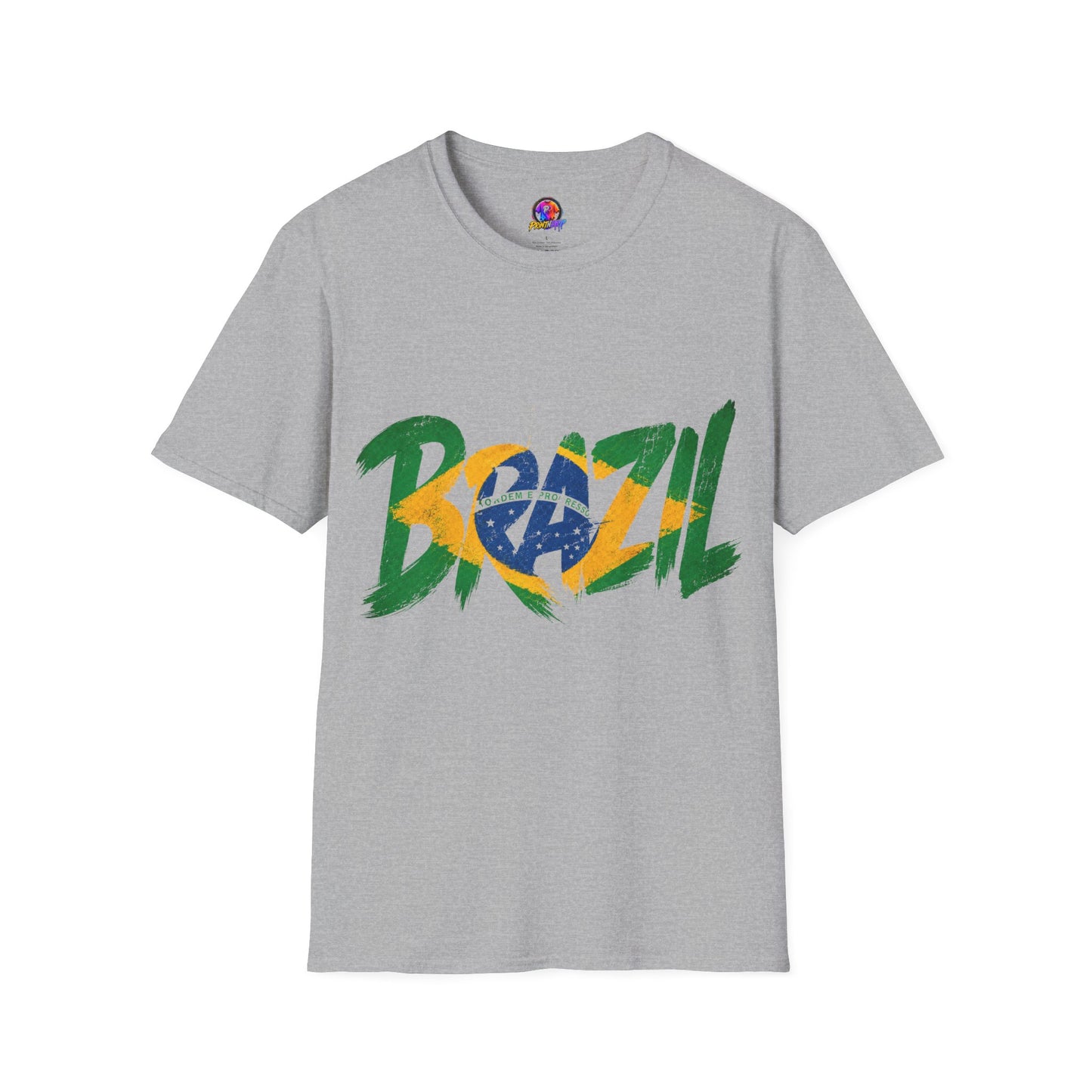 Brazil Flag Graphic T-Shirt — Bold Brazil Script with National Flag Motif