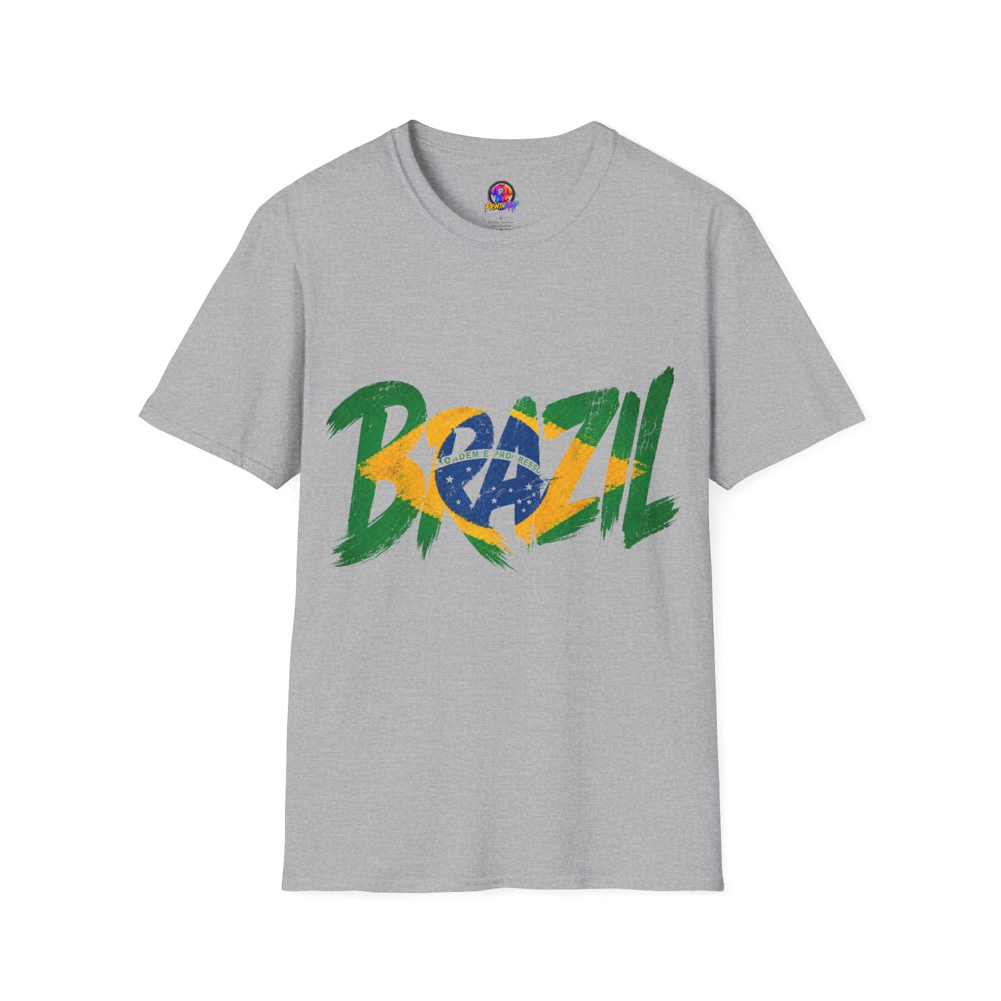 Brazil Flag Graphic T-Shirt — Bold Brazil Script with National Flag Motif