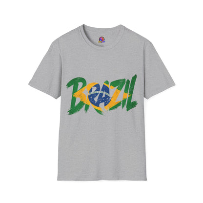 Brazil Flag Graphic T-Shirt — Bold Brazil Script with National Flag Motif