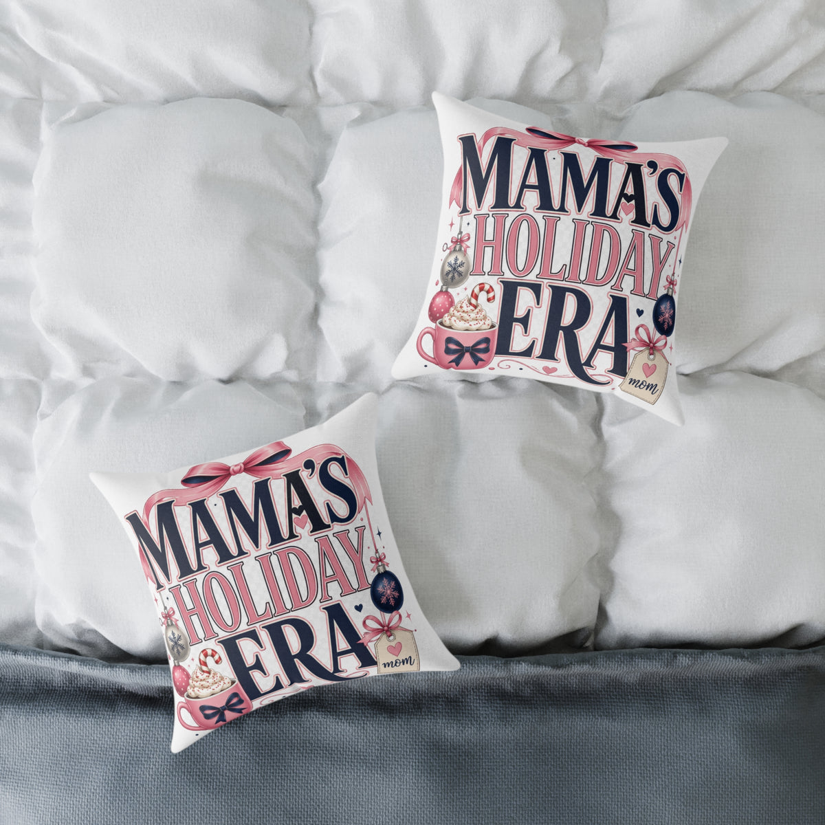 Mama's Holiday Era Modern Day Christmas Square Poly Canvas Pillow
