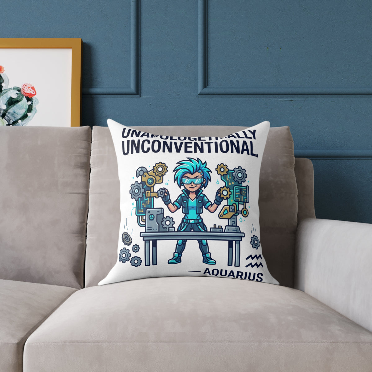 Aquarius Zodiac Unapologetically Unconventional Square Poly Canvas Pillow