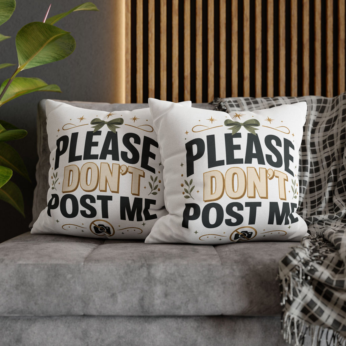Christmas Please Don't Post Me Decorative Throw Pillowcase — Funny Privacy Photo Prop Cushion Cover