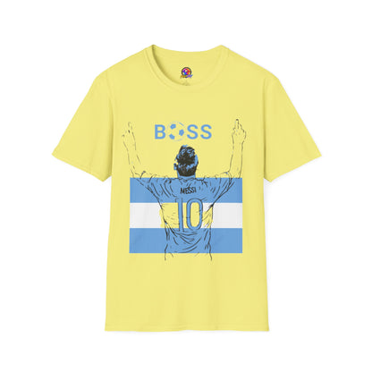 Soccer Boss T‑Shirt — 'BOSS' Striped Football Player Graphic Tee