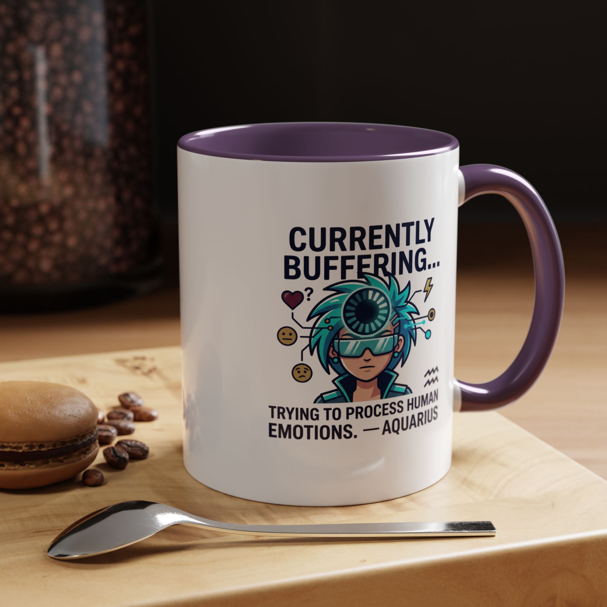 Aquarius Coffee Mug — "Currently Buffering... Trying to Process Human Emotions" Accent Ceramic Mug