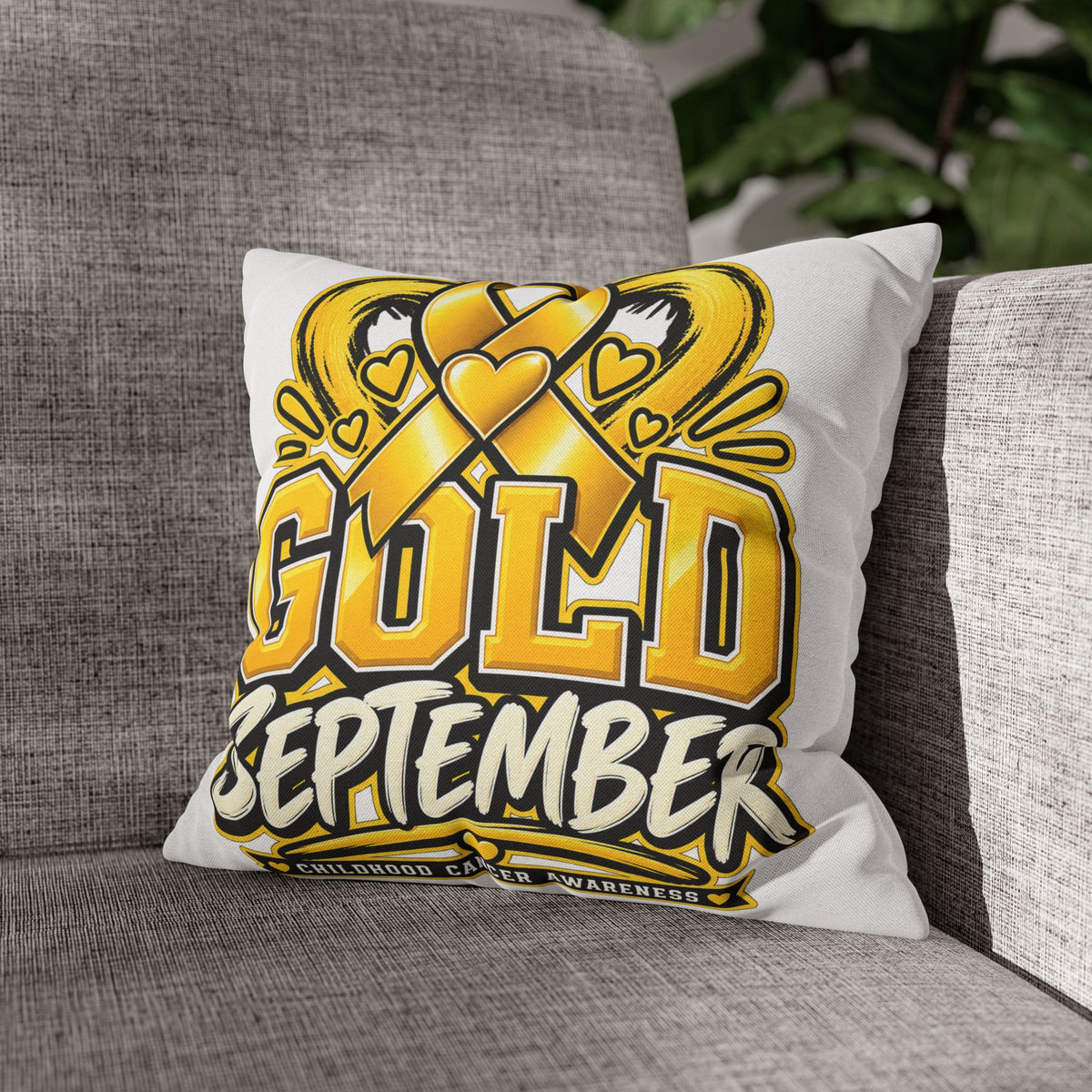 Gold September Pillowcase — Childhood Cancer Awareness Cushion Cover