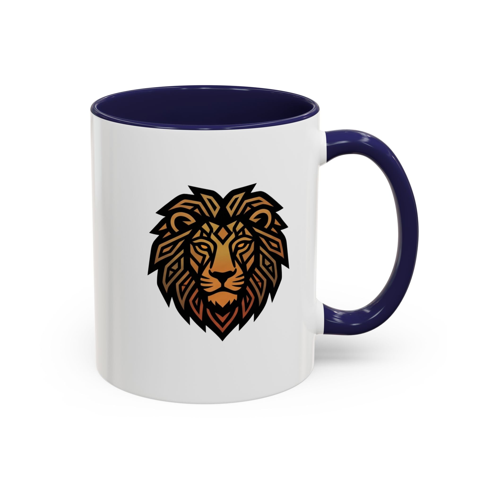 Lion Head Accent Coffee Mug — Bold Geometric Mane Design