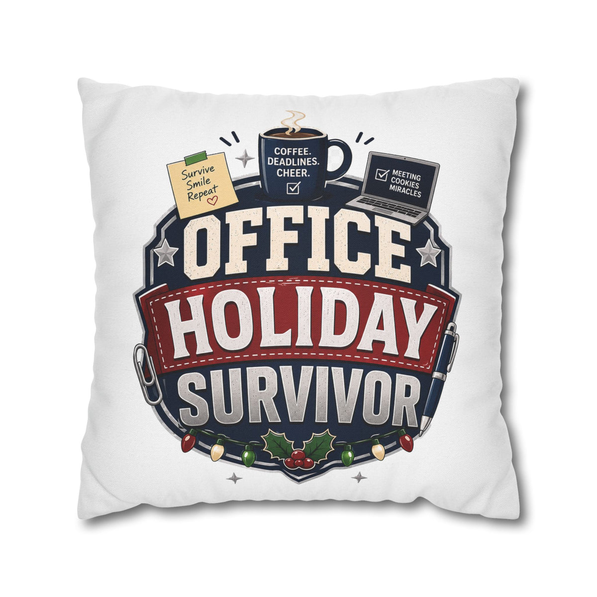 Office Holiday Survivor Pillowcase Modern Day Christmas  - Funny Workplace Christmas Decor