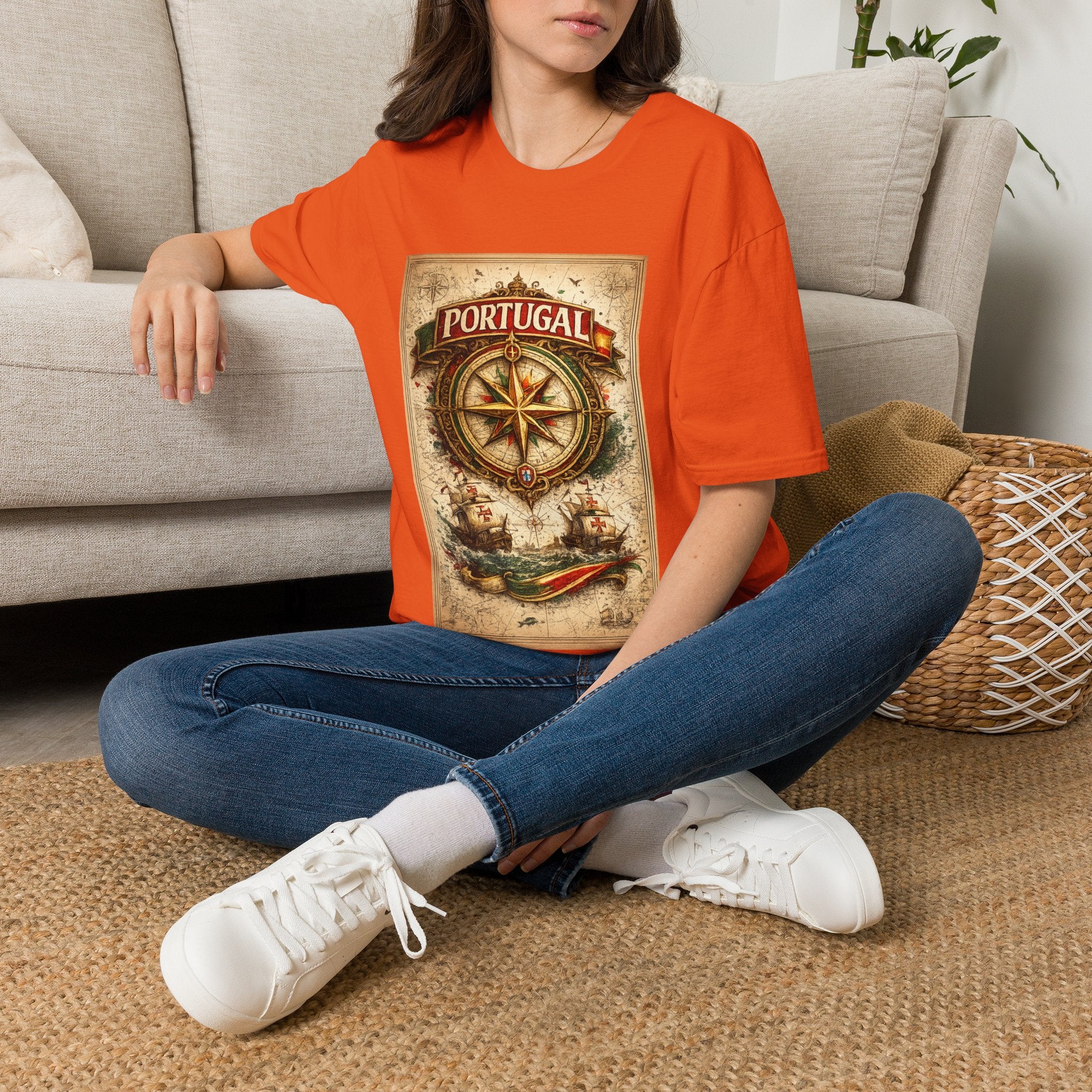 Portugal Compass T‑Shirt — Vintage Nautical Travel Tee