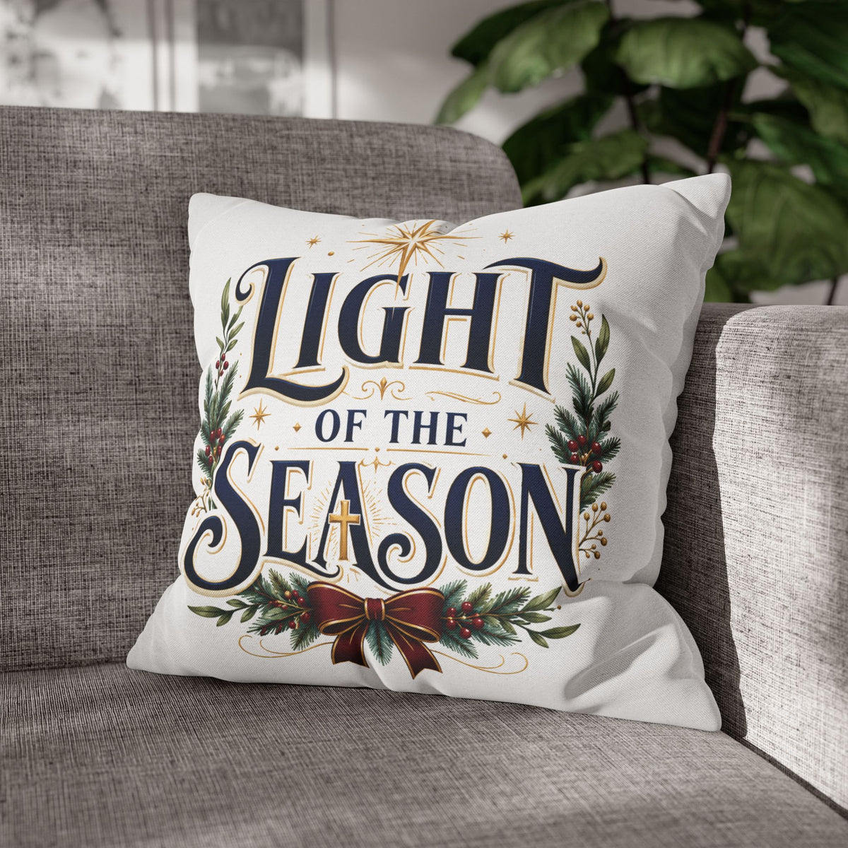 Christmas Holiday Throw Pillowcase— "Light of the Season" Decorative Cushion