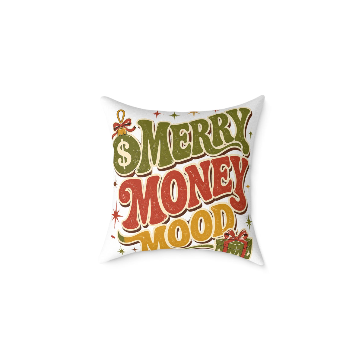 Modern Day Christmas Merry Money Mood Pillow — Festive Retro Holiday Throw Pillow