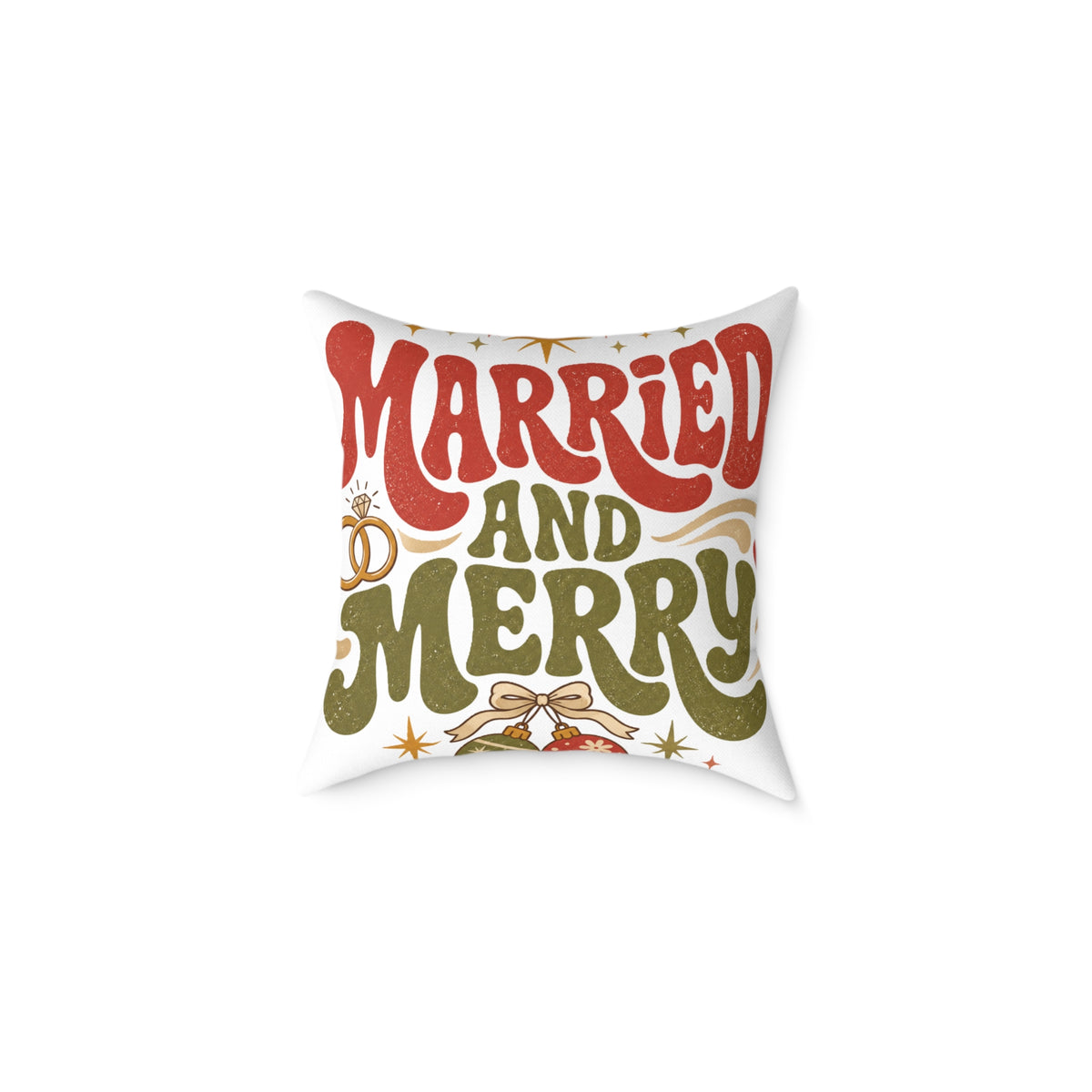 Christmas Married and Merry Holiday Pillow — Festive Wedding & Christmas Decorative Pillow