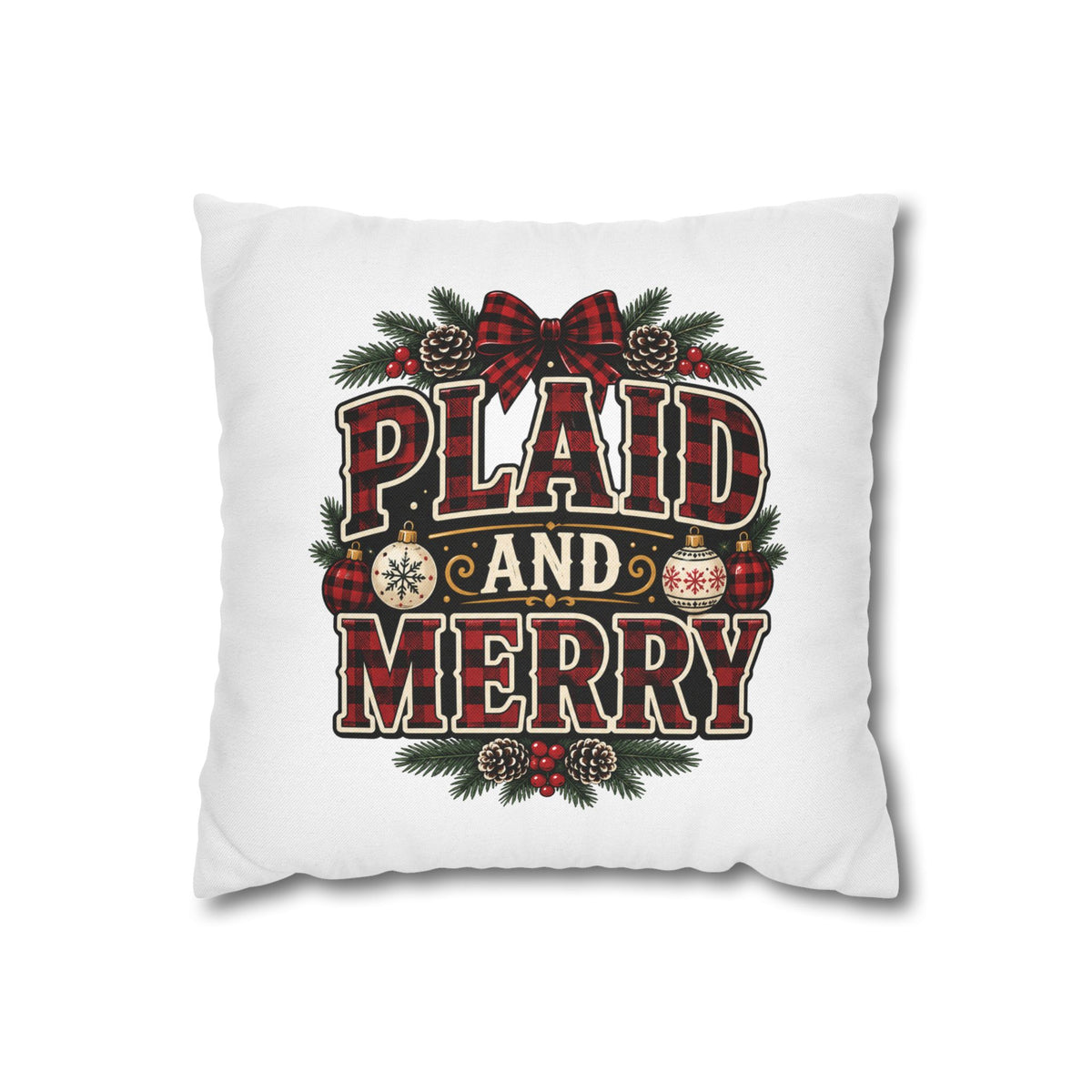 Plaid and Merry Christmas Throw Pillowcase — Festive Buffalo Plaid Holiday Decor