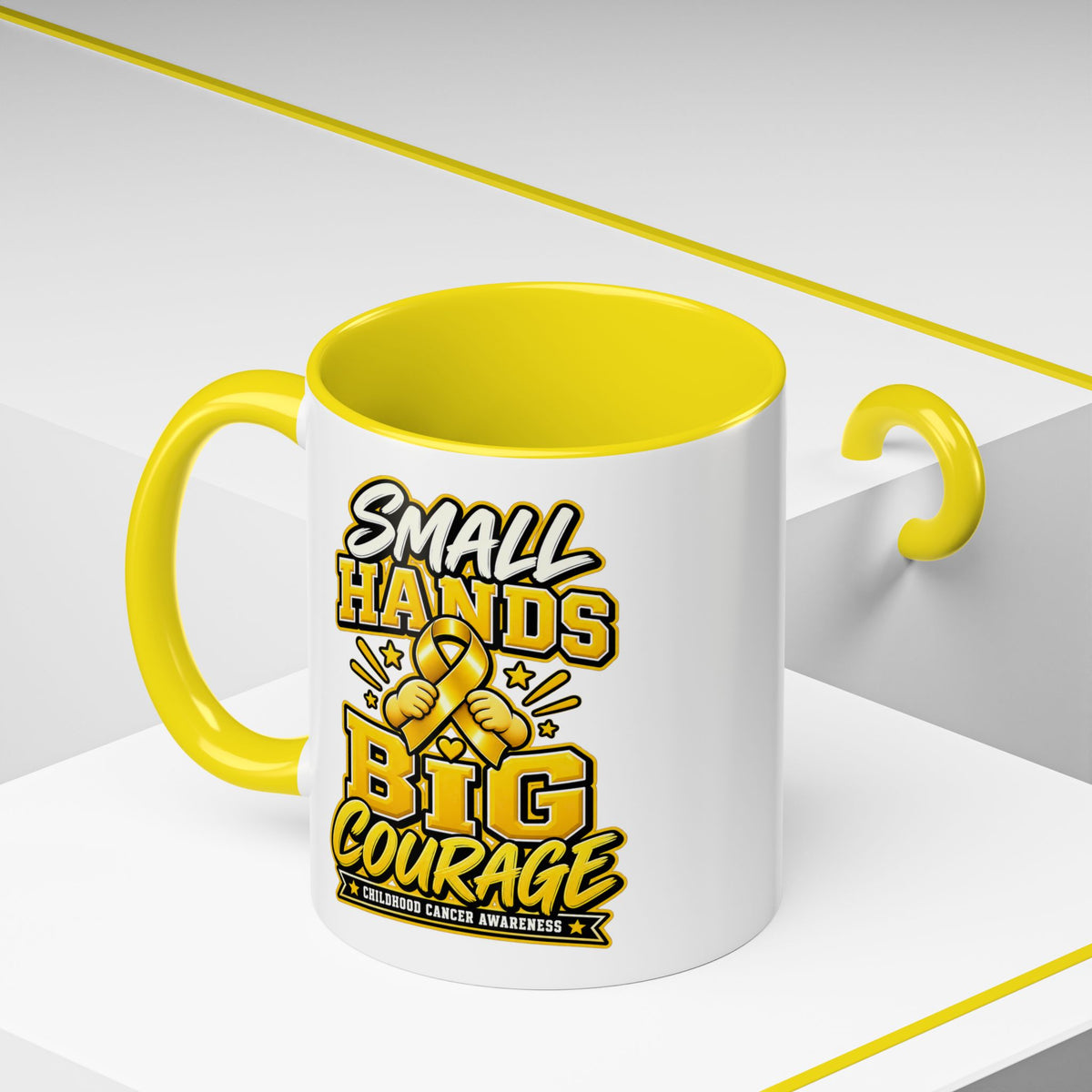 Coffee Mug - "Small Hands Big Courage" Childhood Cancer Awareness Accent Mug