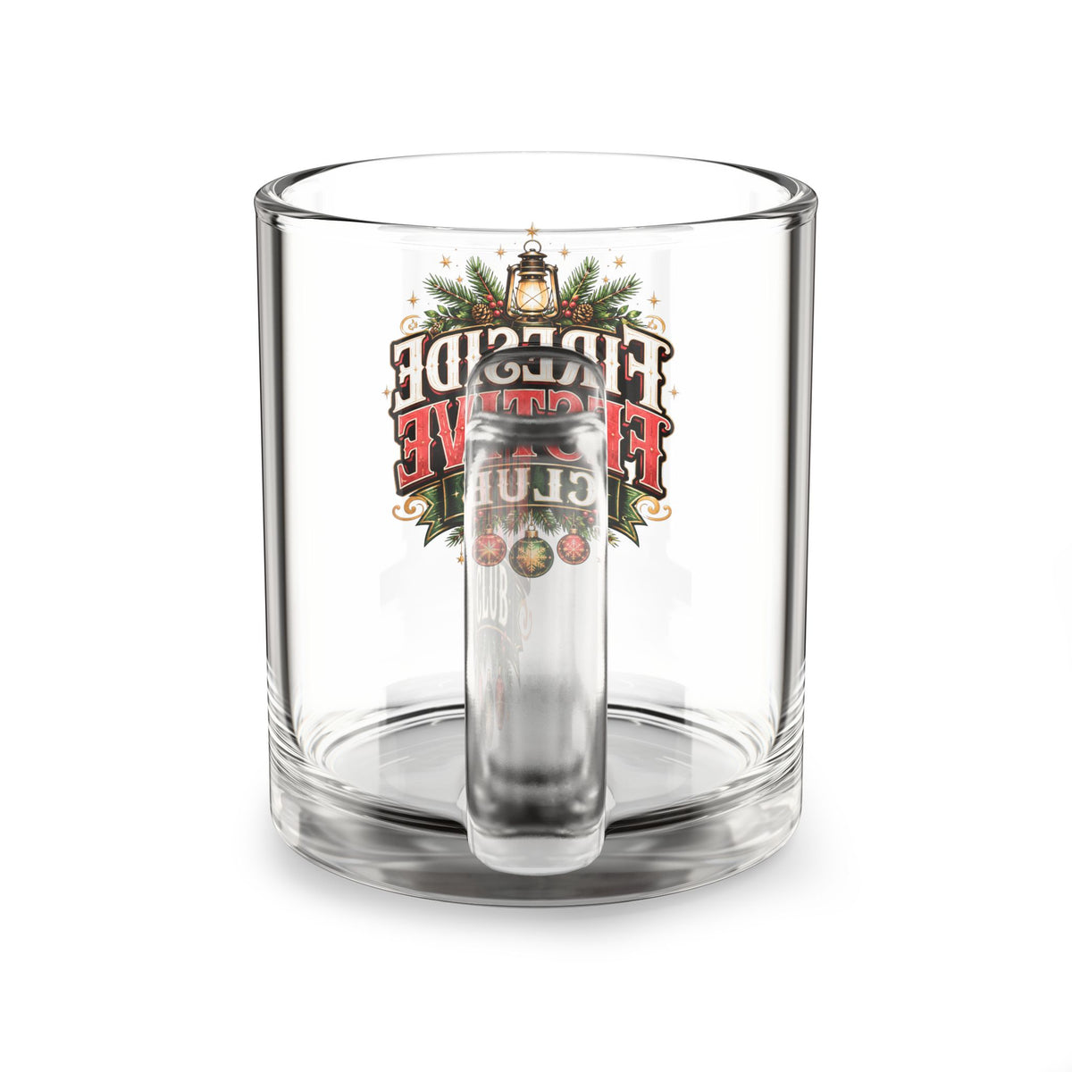Christmas Glass Mug 10 oz Fireside Festive Club Glass Mug — 10oz Holiday Coffee & Cocoa Cup