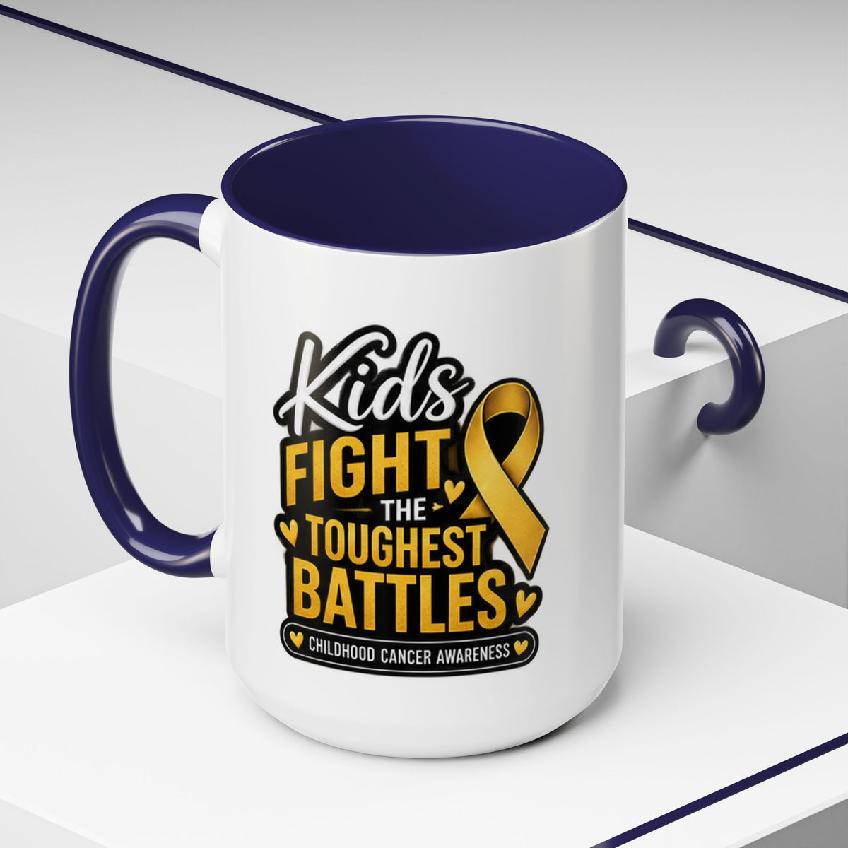 Childhood Cancer Awareness Accent Coffee Mug - "Kids Fight the Toughest Battles" (11/15oz)