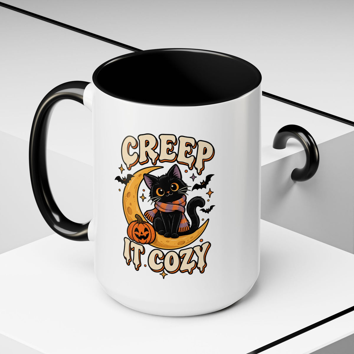 Creepy It Cozy Black Cat Halloween Accent Coffee Mug (11/15oz)
