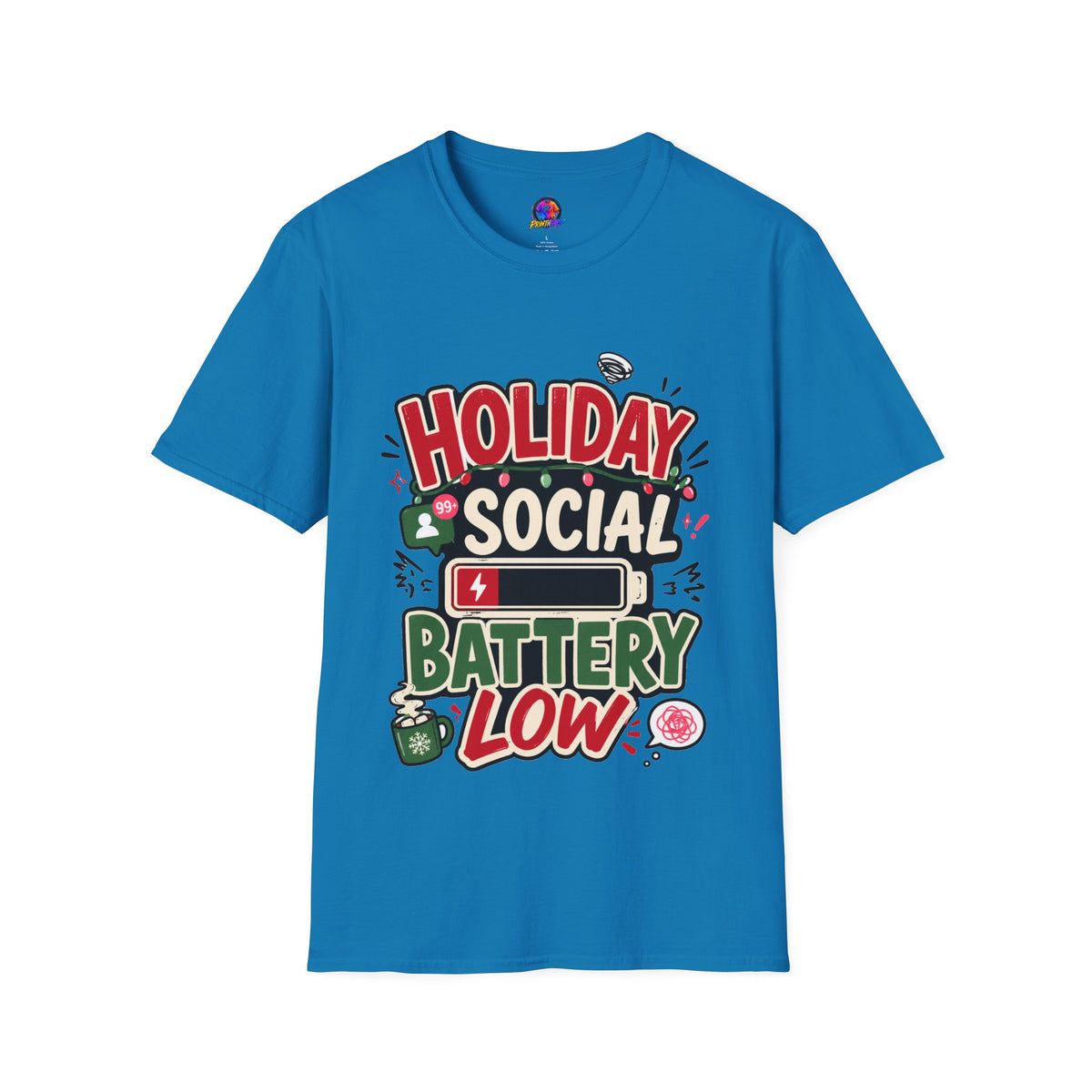 Holiday Social "Battery Low" T‑Shirt — Funny Festive Party Tee for Introverts & Holiday Gatherings