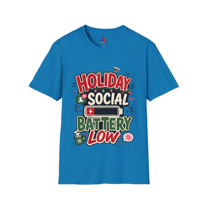 Holiday Social "Battery Low" T‑Shirt — Funny Festive Party Tee for Introverts & Holiday Gatherings