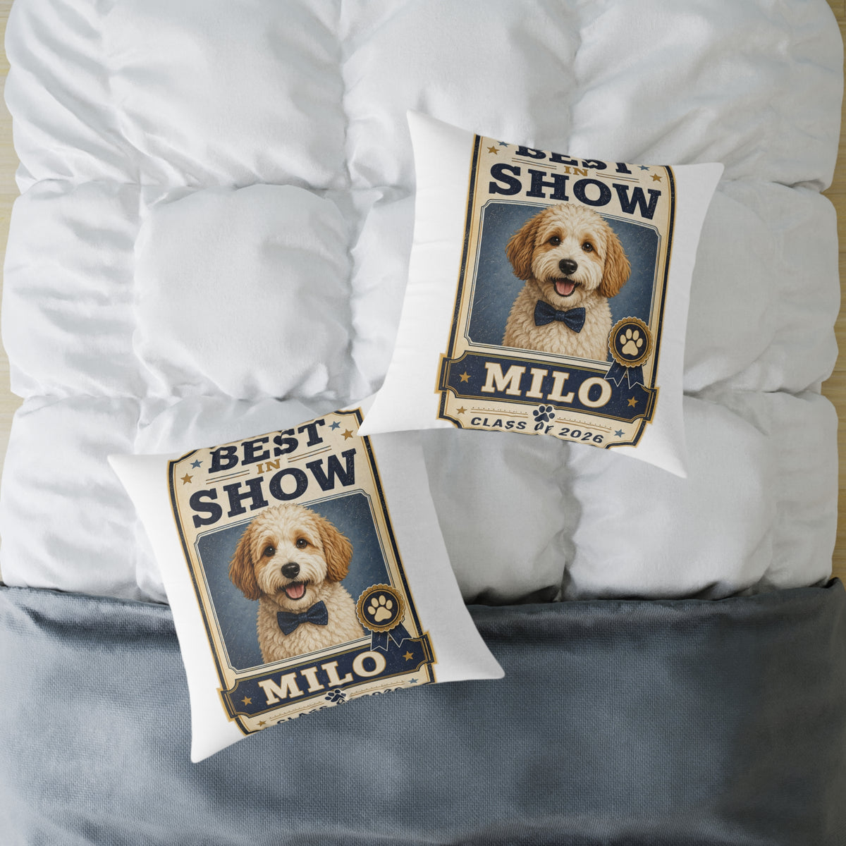 Dog Portrait Pillow -  Milo Bailey Dog Dad Mom "Best in Show" Personalized Milo Square Throw Pillow