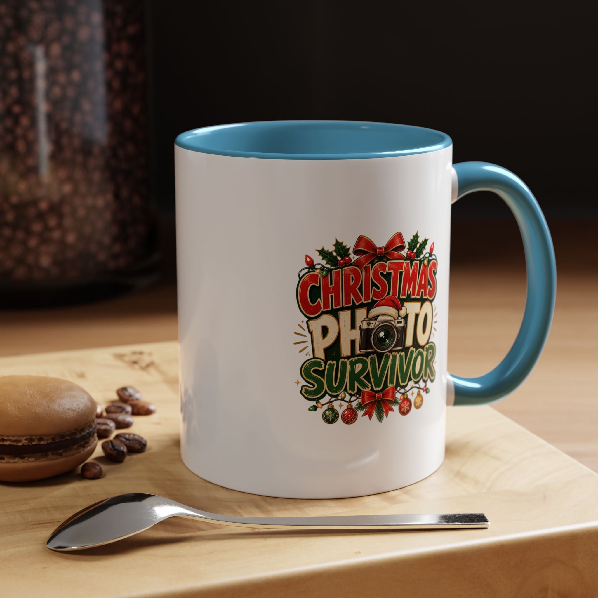 Christmas Photo Survivor Accent Coffee Mug — Holiday Photographer Gift