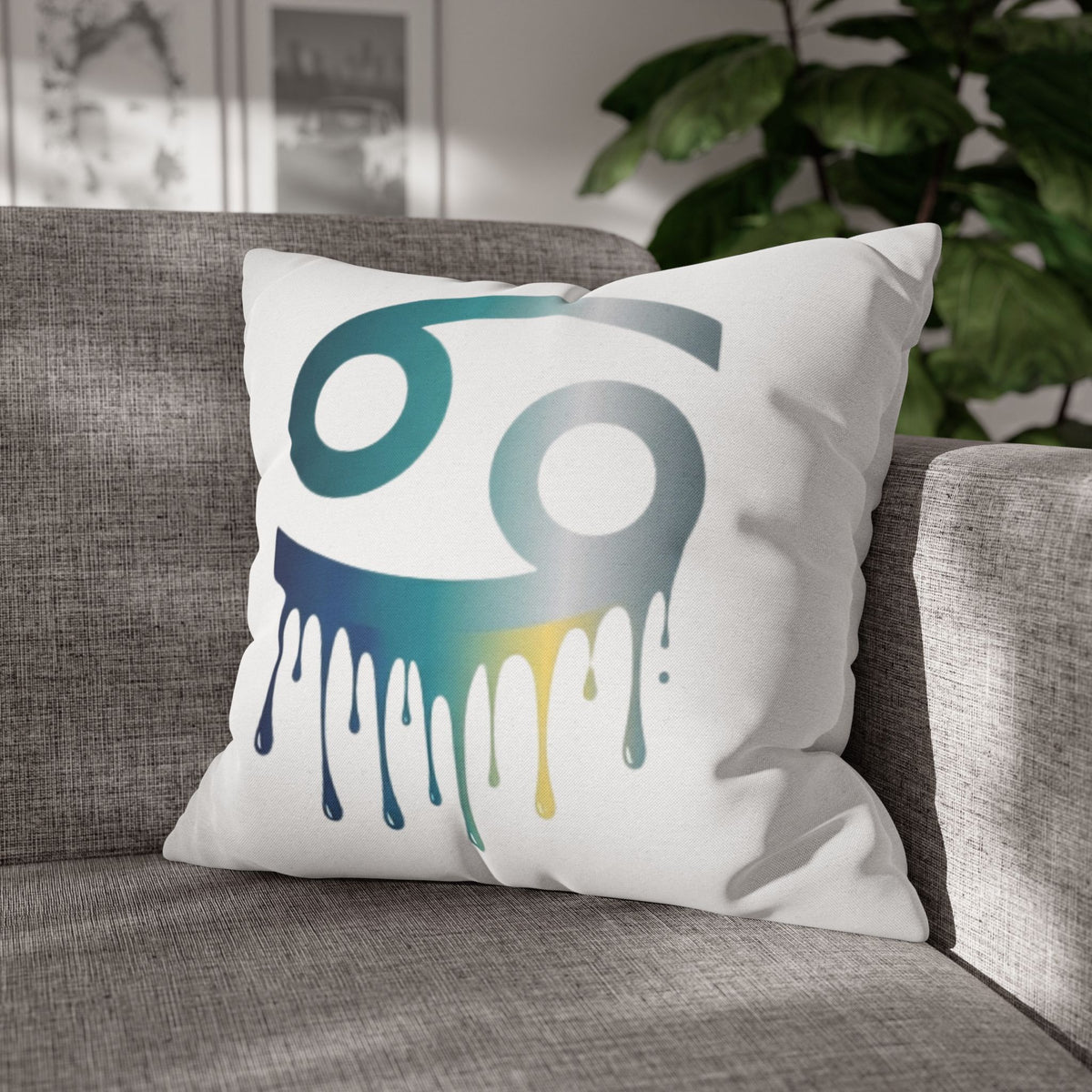 Cancer Zodiac Drip Pillowcase — Astrological Symbol Decorative Throw Pillow