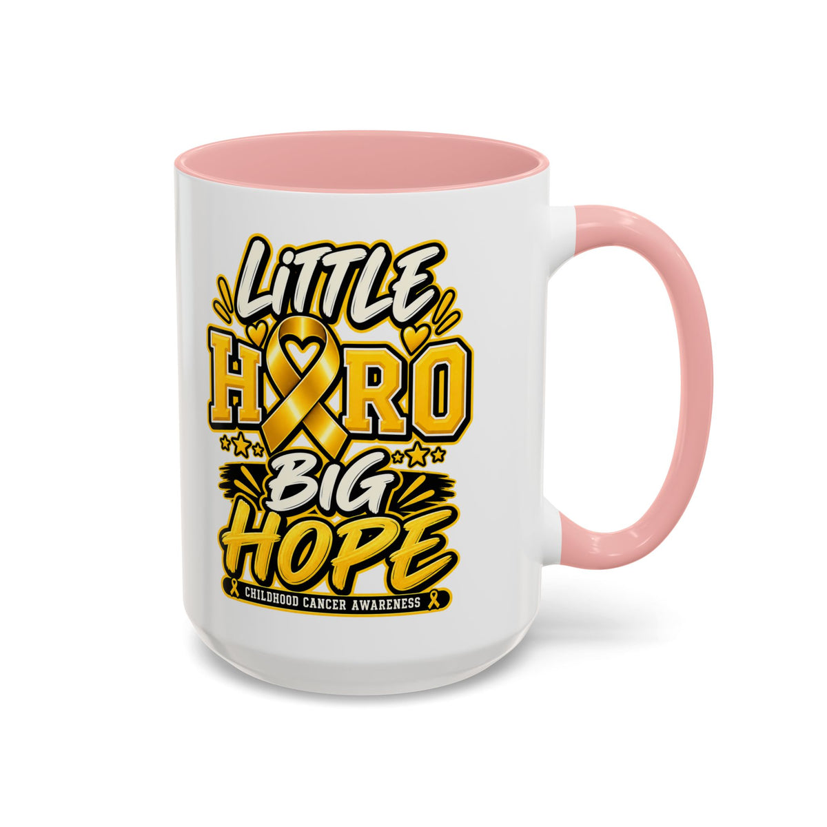Little Hero Big Hope Coffee Mug — Childhood Cancer Awareness Accent Mug (11/15 oz)