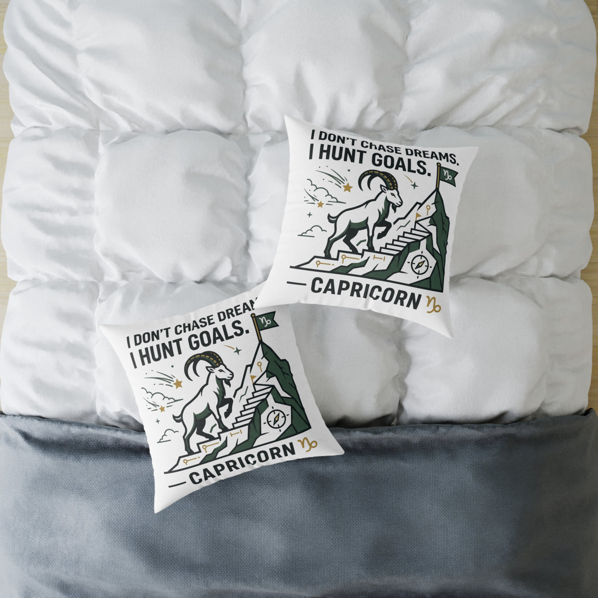 Capricorn Zodiac Pillow — "I Don't Chase Dreams, I Hunt Goals" Motivational Throw Pillow