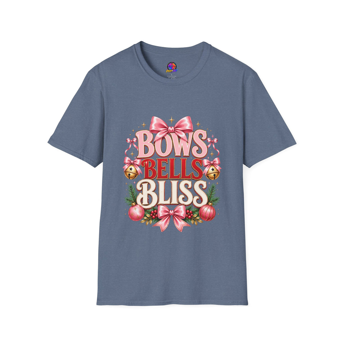 T-Shirt — "Bows Bells Bliss" Pink Holiday Graphic Tee
