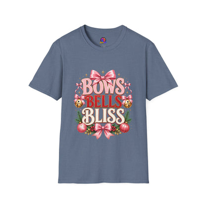 T-Shirt — "Bows Bells Bliss" Pink Holiday Graphic Tee