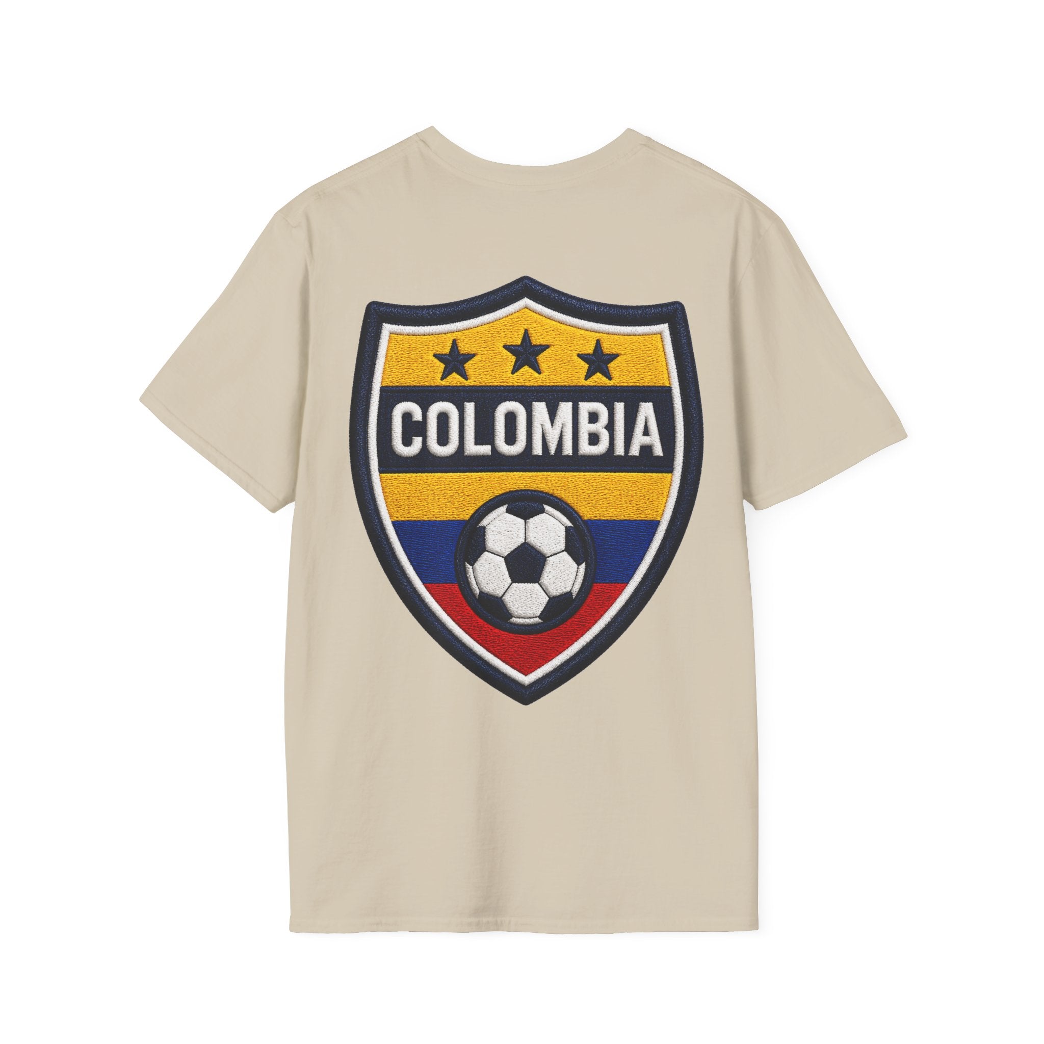 Columbia Soccer Player Graphic T-Shirt — "Golden Rhythm" Vibrant Beach Soccer Tee