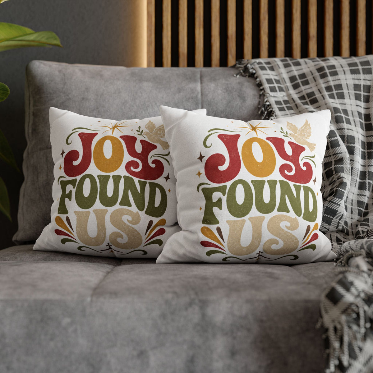 Christmas Joy Found Us Decorative Pillowcase — Retro Holiday Cushion Cover