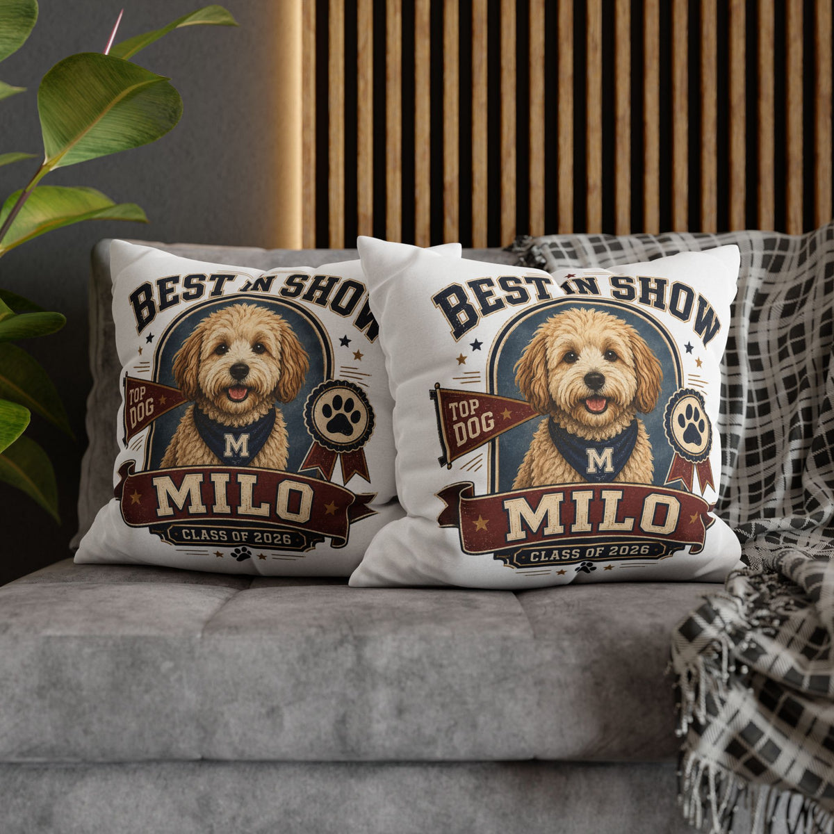 Best in Show Personalized Dog Pillowcase — Custom Name Milo, Class of 2026 Pet Decor Milo Bailey Dog Dad Mom