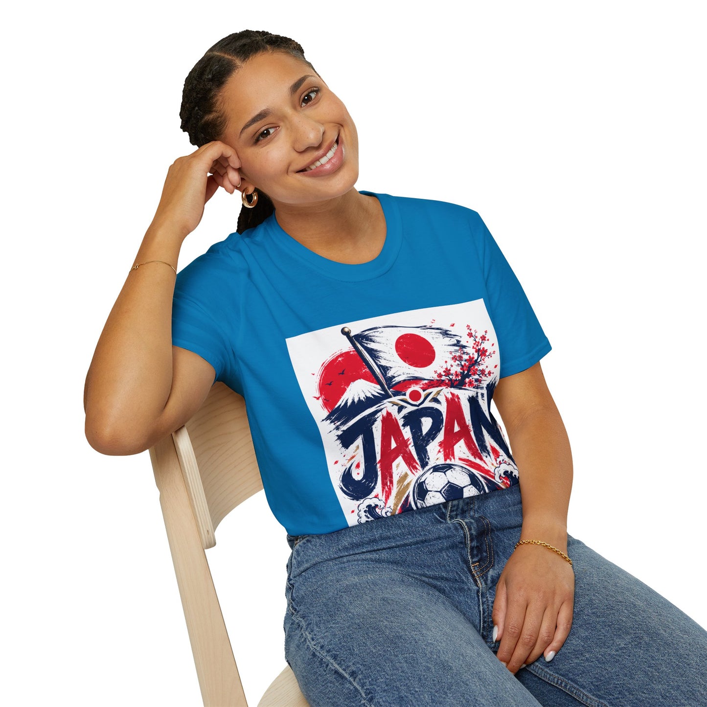 Japan Soccer T-Shirt — Japanese Flag & Cherry Blossom Football Graphic