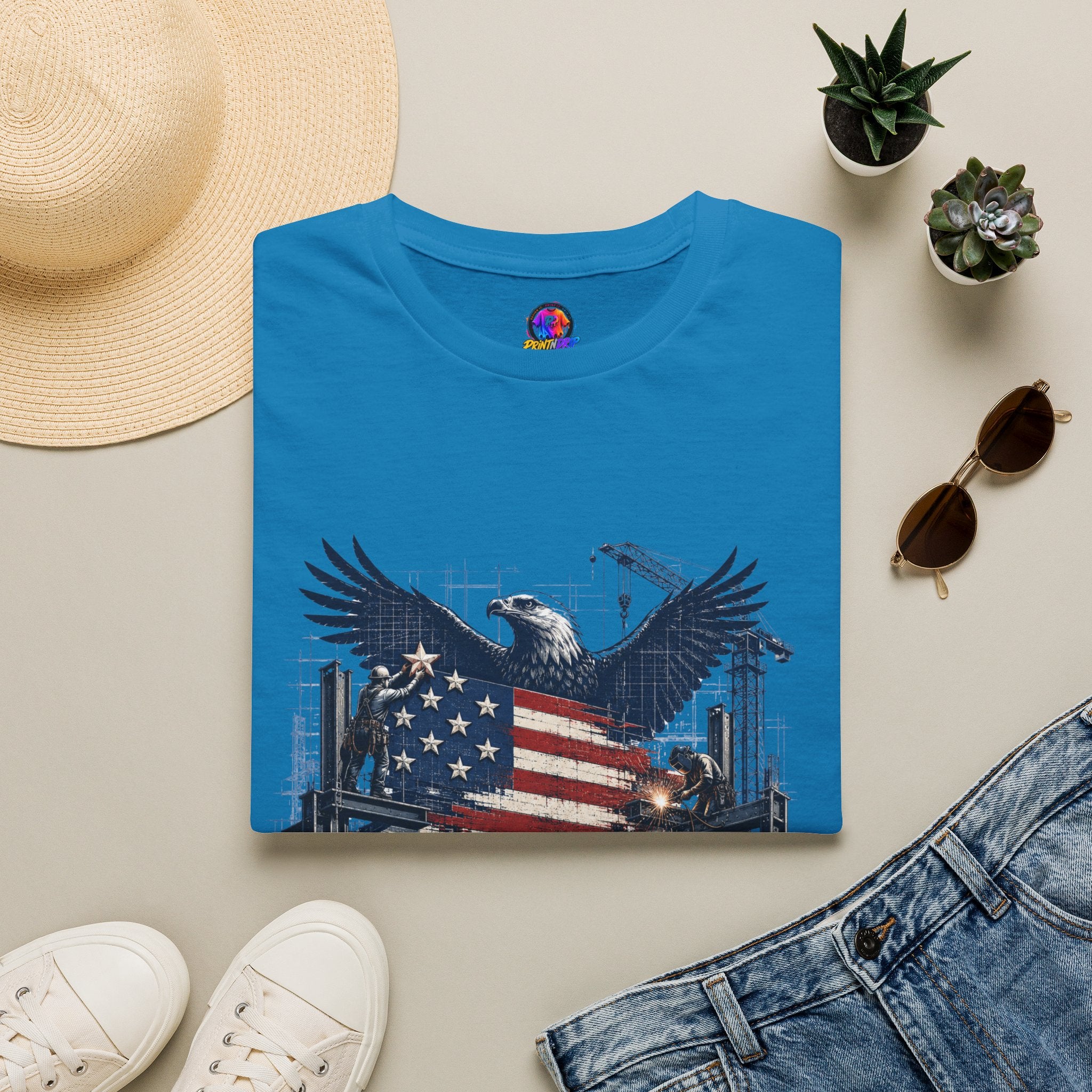 T-Shirt — 'America Is Still Under Construction' Patriotic Eagle Graphic