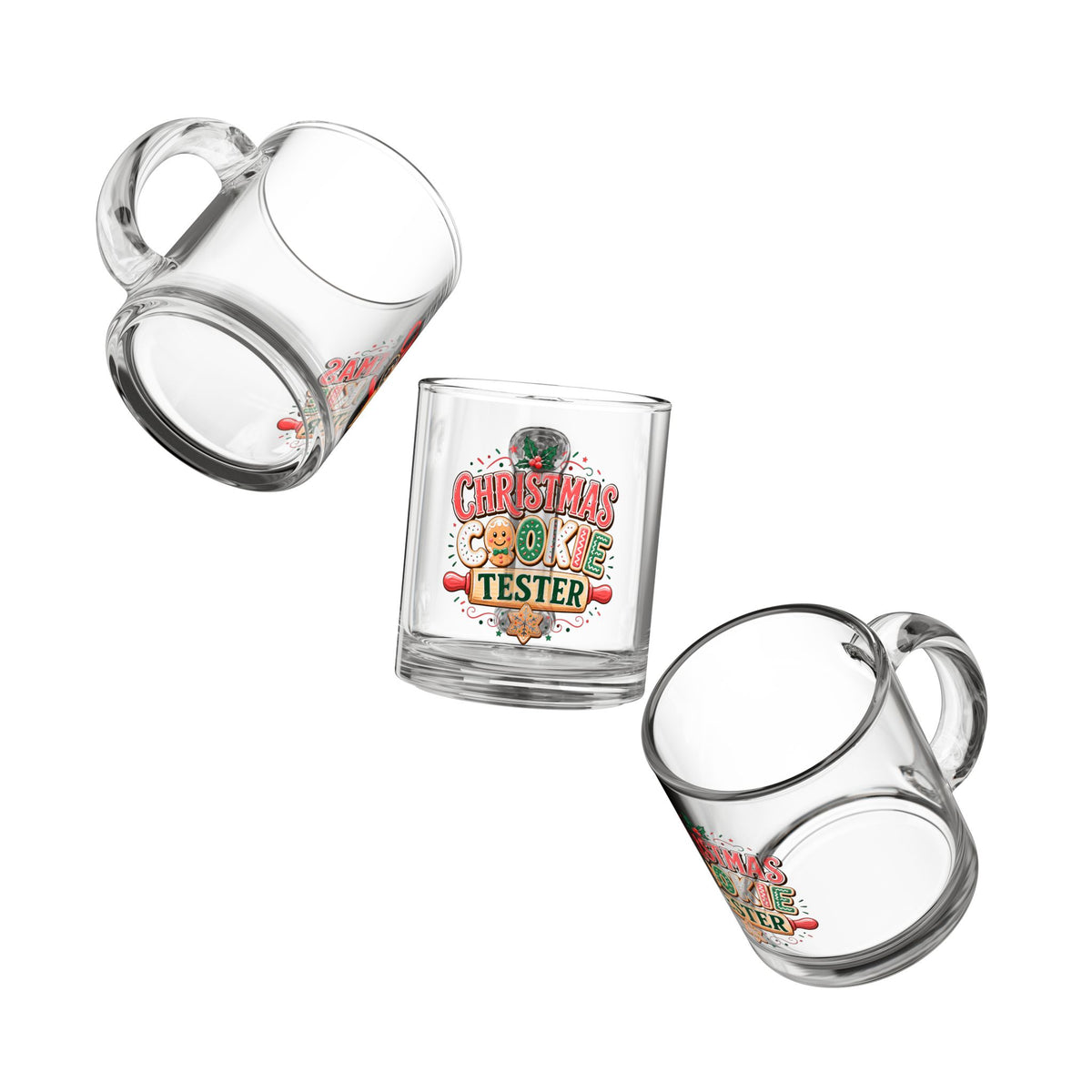 Christmas Glass Mug 10 oz Christmas Cookie Tester Glass Mug — 10oz Holiday Baking Coffee Cup