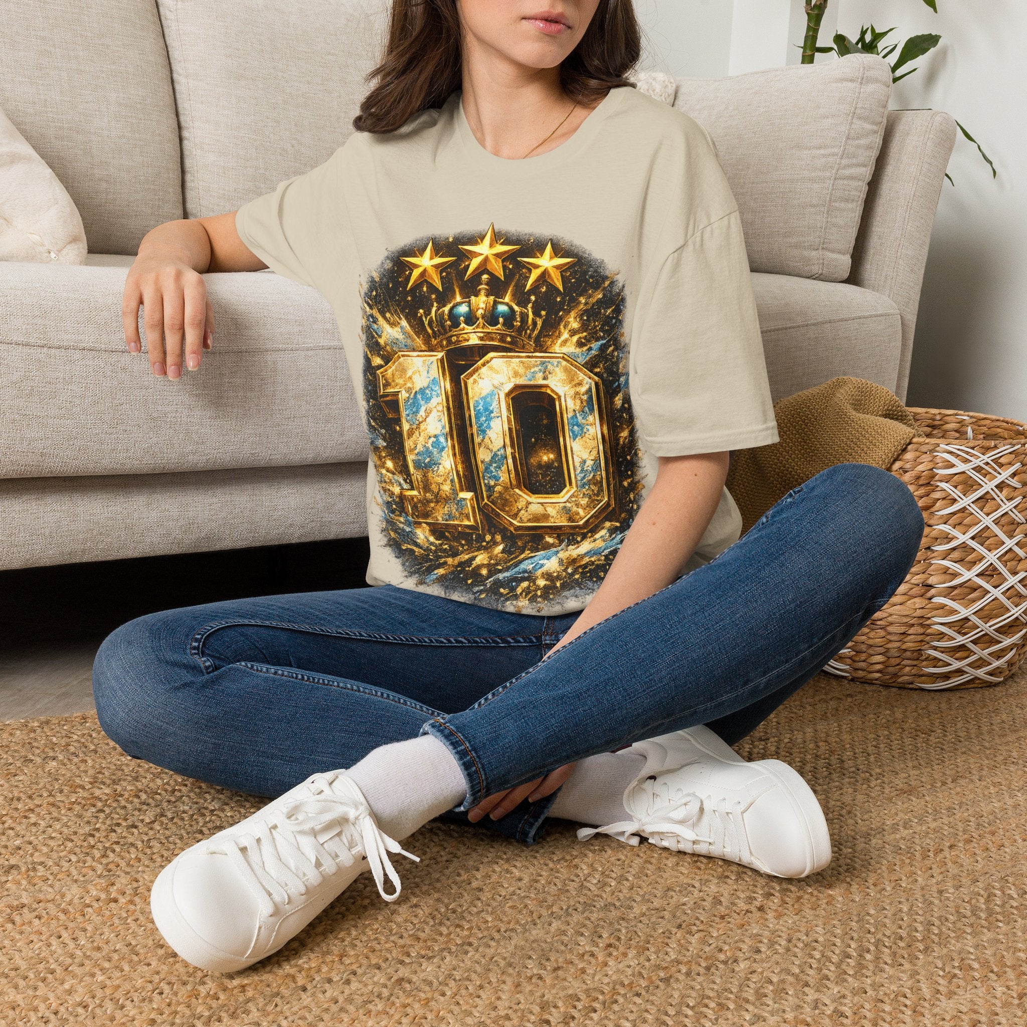 Argentina, MESSI #10 T-Shirt — Gold Crown '10' Victory Graphic Tee
