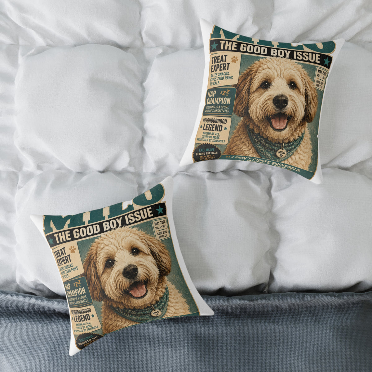 Milo Bailey Dog Dad Mom Square Pillow — 'The Good Boy Issue' Vintage Dog Cover