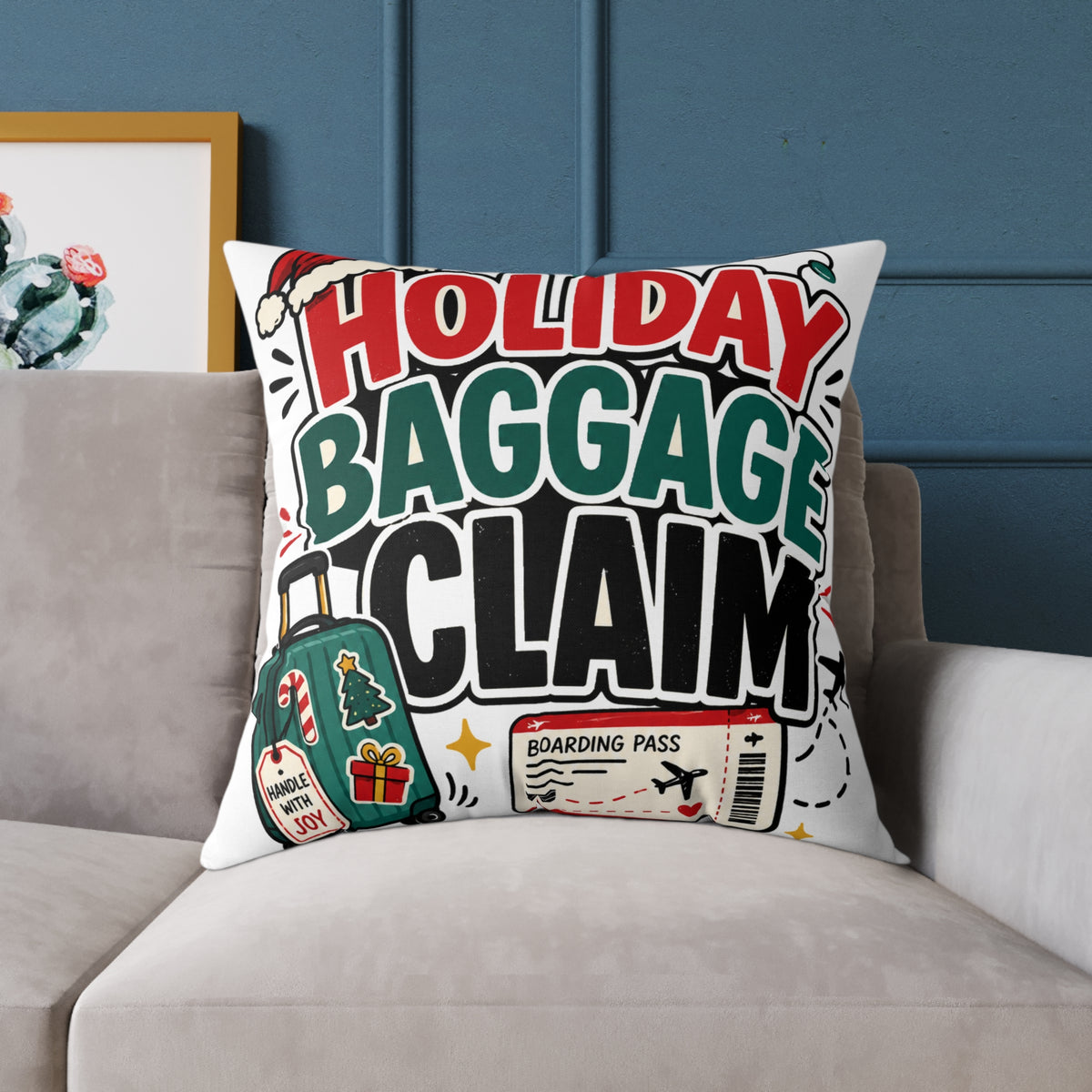 Modern Day Christmas Holiday Baggage Claim Square Poly Canvas Pillow
