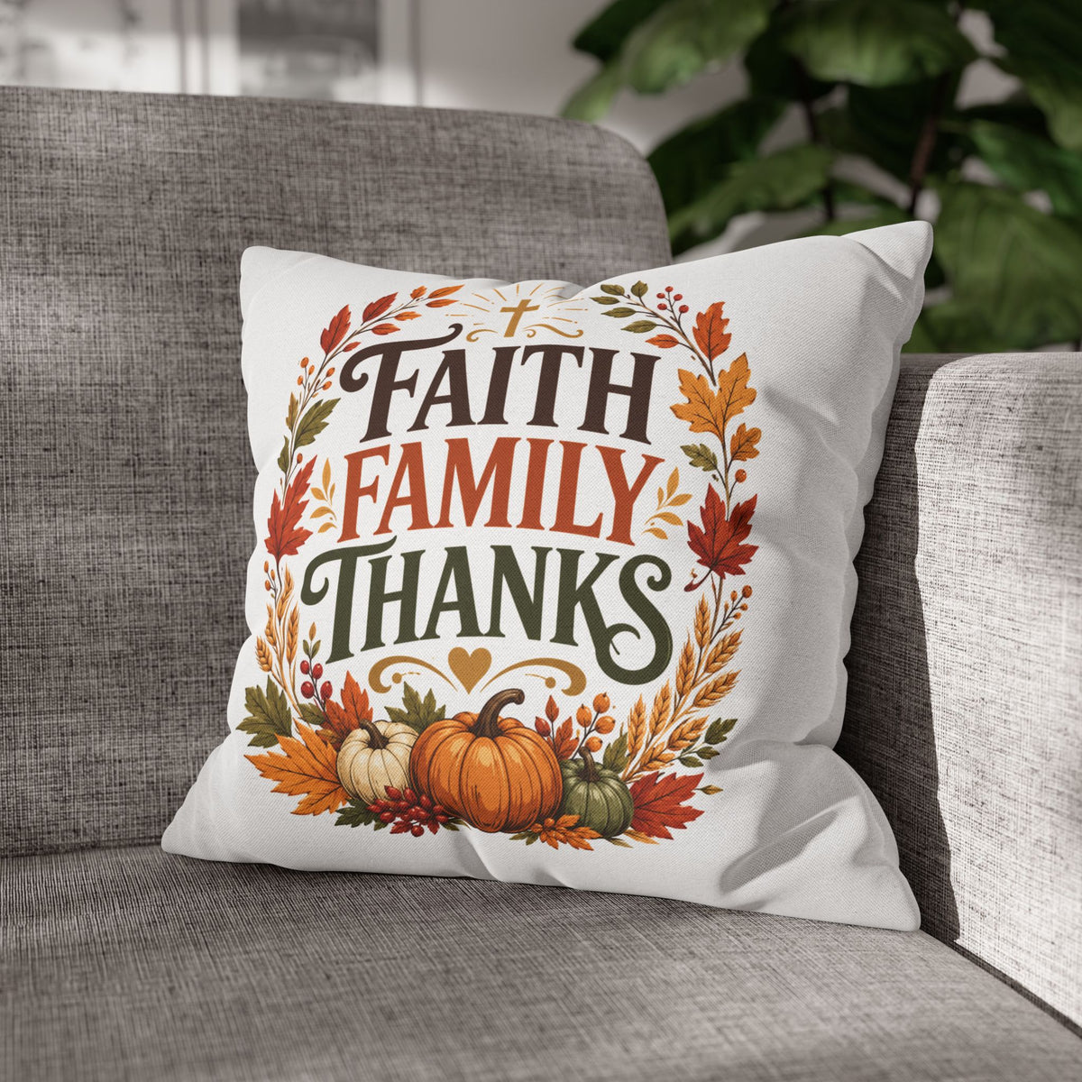 Thanksgiving Faith Family Thanks Fall Pillowcase — Thanksgiving Autumn Decorative Throw Pillow