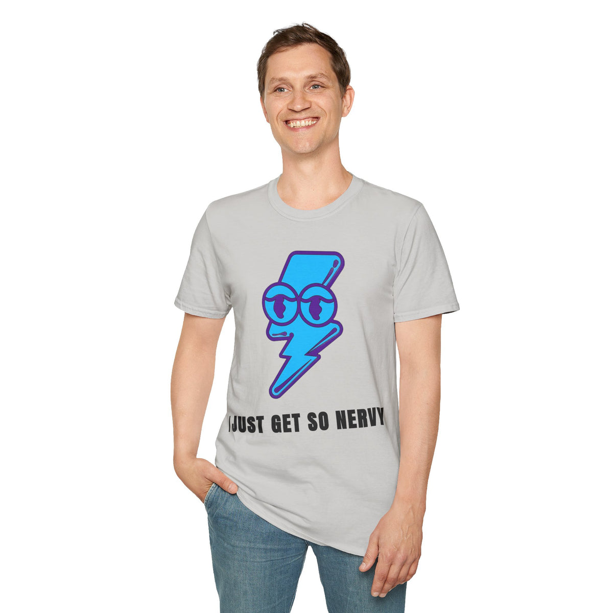 Graphic T-Shirt — 'I Just Get So Nervy' Blue Lightning Emoji Tee - Trending Now - September 2026