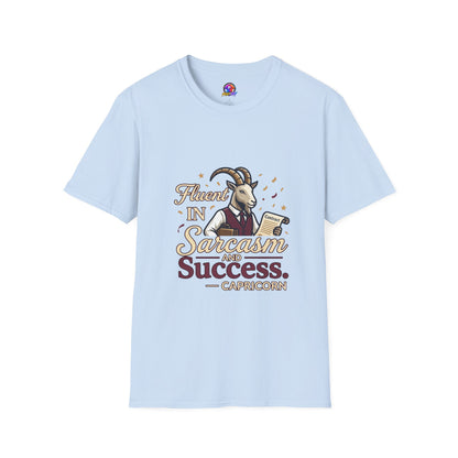 Capricorn Goat Graphic T-Shirt — "Fluent in Sarcasm & Success" Zodiac Tee