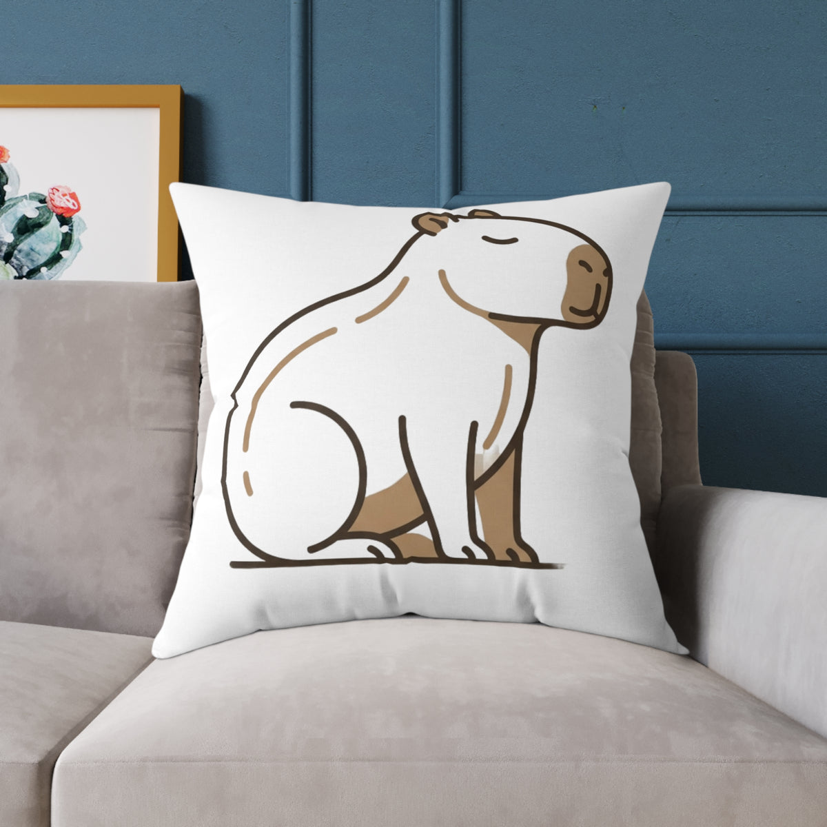 Funny Capybara Cartoon Square Throw Pillow – Cute Relaxed Capybara Decorative Cushion