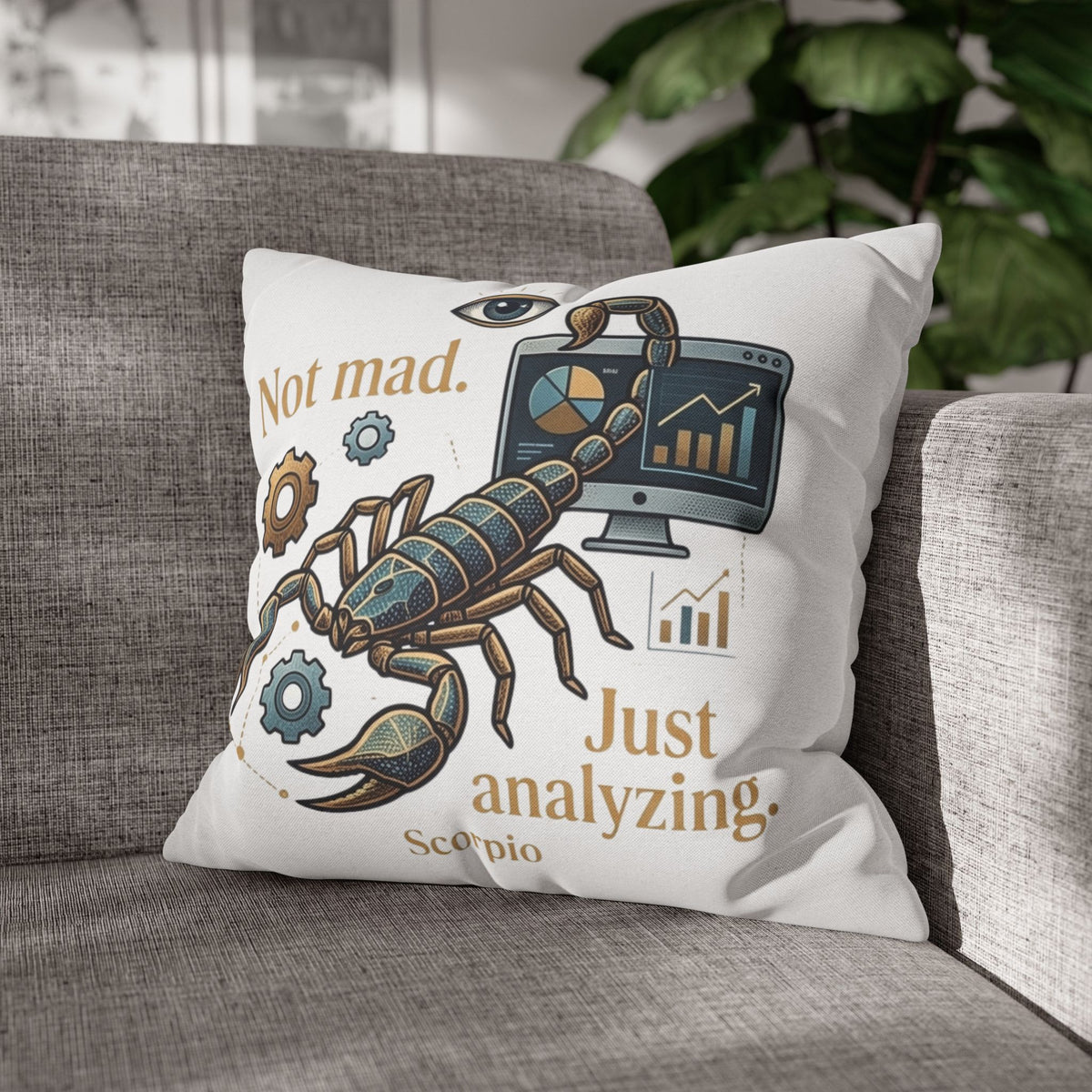 Scorpio Pillowcase - "Not Mad. Just Analyzing." Astrology Scorpion Decorative Pillow