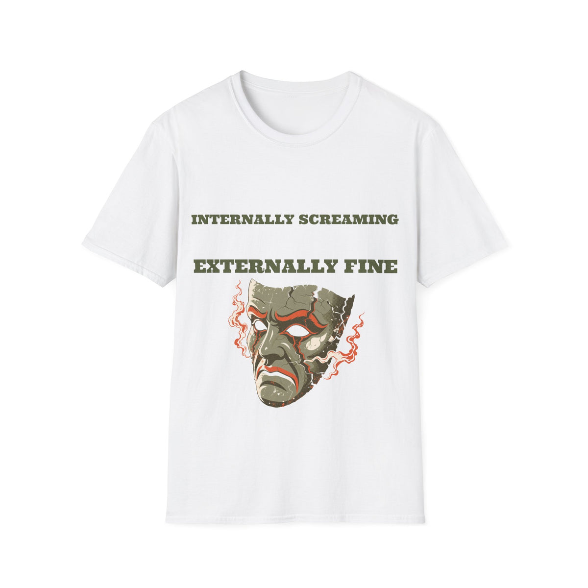 "Internally Screaming Externally Fine" Stone Mask Graphic Tee - Funny Ironic Statue Meme White T-Shirt - Trending Now - September 2026